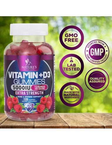Suplemento Vitamina D3 Gummy 5000 IU Nature's Nutrition - 120 Gomas