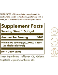 Vitamina D3 Solgar 250 MCG 120 Gelatinas Blandas - Inmunidad y Huesos 2