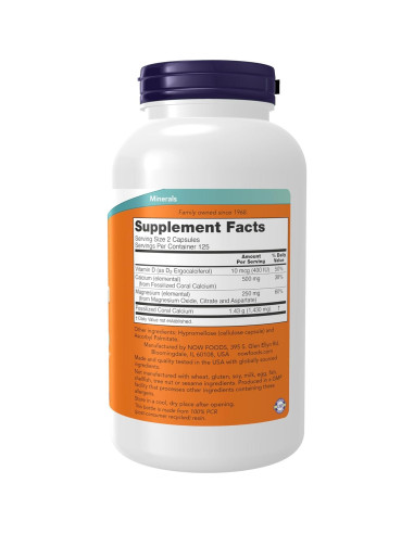 NOW Foods Calcio de Coral Plus 250 Cápsulas Veganas - Salud Ósea