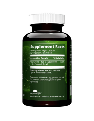 Vitamina D3 Vegana MRM 5000 UI - Salud Ósea y Inmunológica - 60 Cápsulas