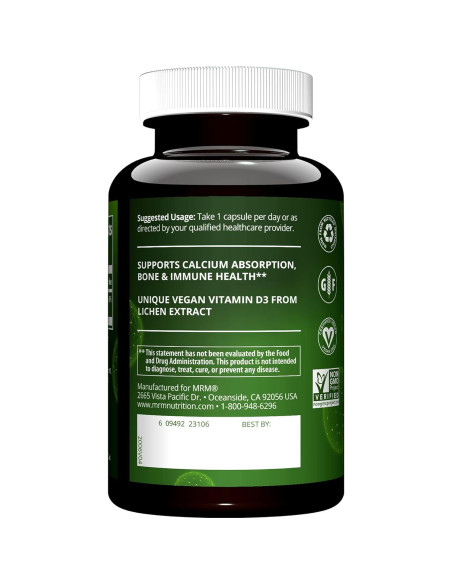 Vitamina D3 Vegana MRM 5000 UI - Salud Ósea y Inmunológica - 60 Cápsulas Vitamina D3 Vegana MRM 5000 UI - Salud Ósea y Inmunológica - 60 Cápsulas