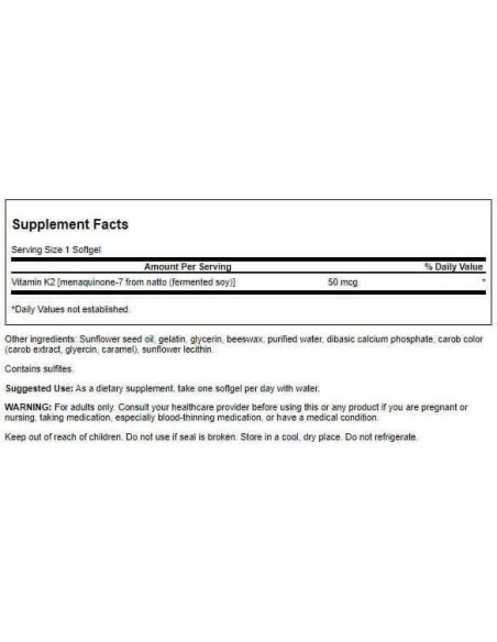 Swanson Vitamina K2 Natural 50 mcg 30 Geles - Menaquinona-7 Swanson Vitamina K2 Natural 50 mcg 30 Geles - Menaquinona-7