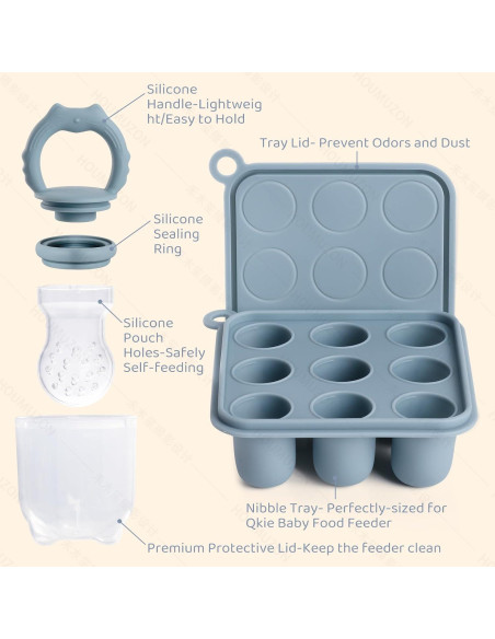 Alimentador de Comida para Bebés Qkie de Silicona - Azul Helado