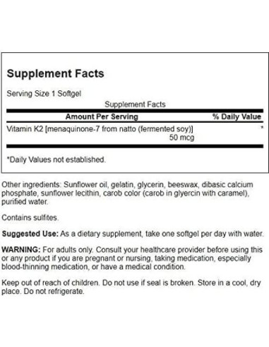 Vitamina K2 Swanson 50 mcg 30 Gelatinas Natural