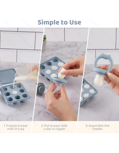 Alimentador de Comida para Bebés Qkie de Silicona - Azul Helado