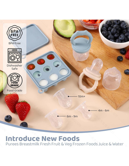 Alimentador de Comida para Bebés Qkie de Silicona - Azul Helado