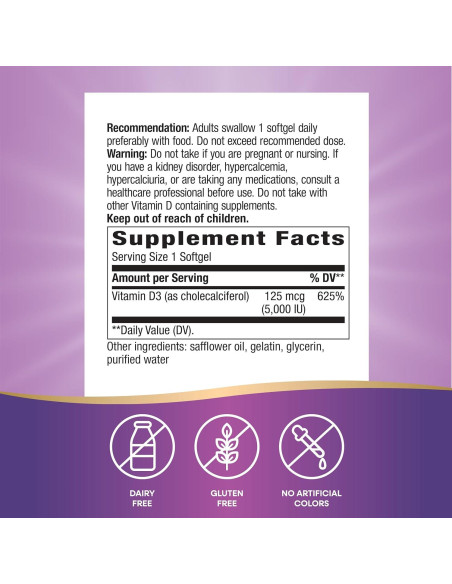 Vitamina D3 Nature's Way 5000 UI 240 Gelatinas Blandas