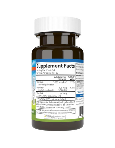 Vitaminas A, D3 y K2 Carlson 60 Gelatinas blandas 3000 mcg