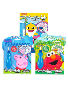 Set de Pintura con Agua Bendon - 3 Libros Baby Shark, Peppa Pig y Plaza Sésamo