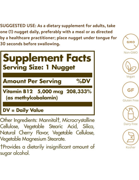 Vitamina B12 Metilcobalamina 5000 mcg Solgar - Energía y Salud