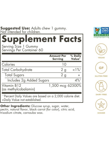 Gummy Vitamina B12 Solgar 1500mcg Sabor Frambuesa 60 Porciones