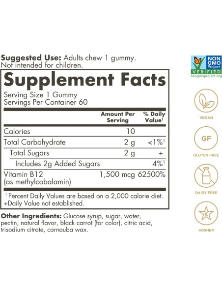 Gummy Vitamina B12 Solgar 1500mcg Sabor Frambuesa 60 Porciones