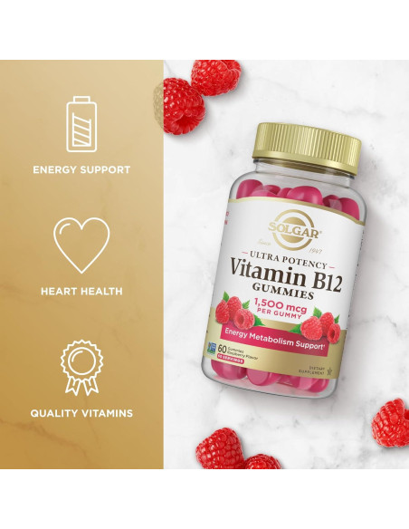 Gummy Vitamina B12 Solgar 1500mcg Sabor Frambuesa 60 Porciones