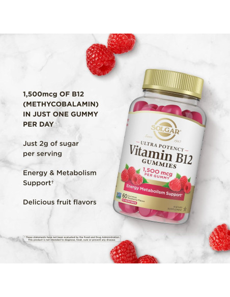 Gummy Vitamina B12 Solgar 1500mcg Sabor Frambuesa 60 Porciones