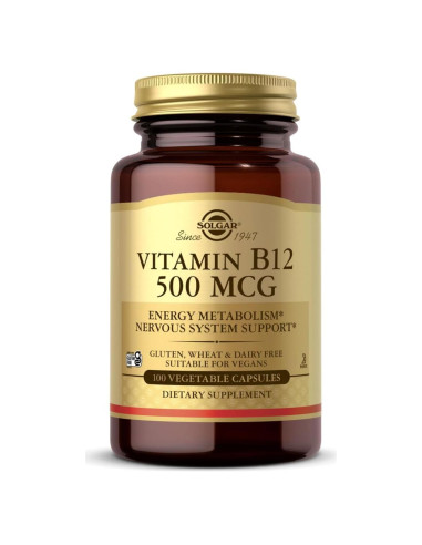 Vitamina B12 500 mcg Solgar - 100 Cápsulas Vegetales - Energía y Nervios