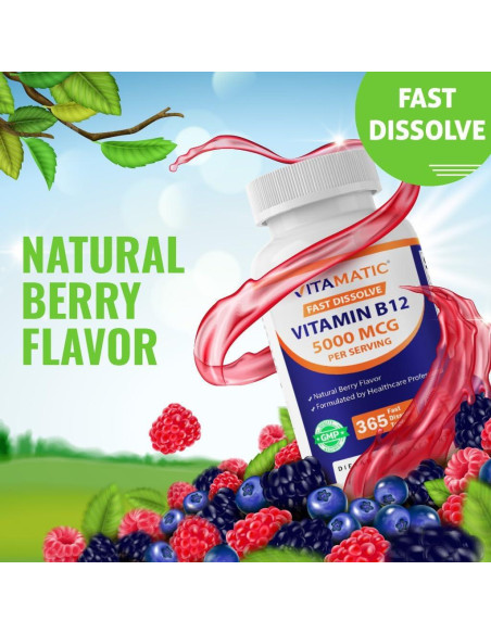 Vitamatic Vitamina B12 5000 mcg - 365 Tabletas Sabor Berry