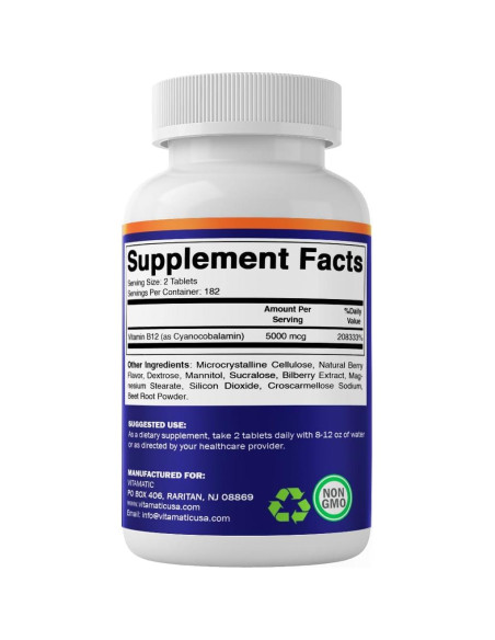 Vitamatic Vitamina B12 5000 mcg - 365 Tabletas Sabor Berry