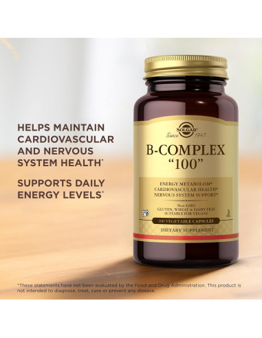 Solgar B-Complejo 100 - 200 Cápsulas Vegetales - Energía y Nervios