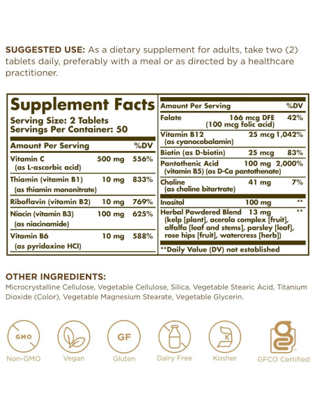 Solgar B-Complejo con Vitamina C - 200 Tabletas Veganas