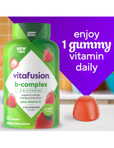 Suplemento Gummy B-Complejo Vitafusion 60 Unidades Sabor Fresa