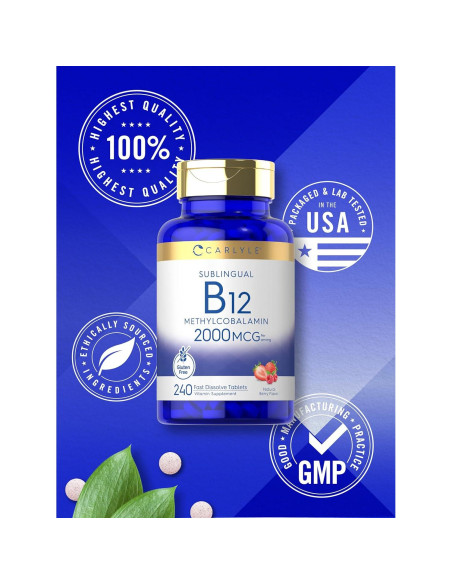 Carlyle Vitamina B12 Sublingual 2000 mcg 240 Tabletas Sabor Baya