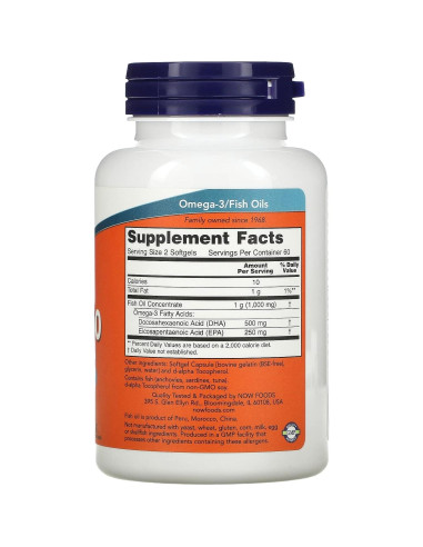 Suplemento Omega-3 NOW Foods DHA 250mg 120 Cápsulas