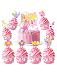Decoraciones de Cumpleaños Peppa Pig - Adornos y Fundas para Cupcakes