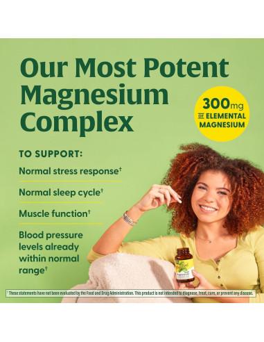MegaFood Magnesio 300 mg - Glicinato, Citrato y Malato - 120 Cápsulas