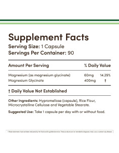 Glicinato de Magnesio 400mg Double Wood 90 Cápsulas Veganas 2