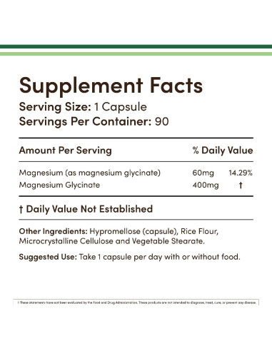 Glicinato de Magnesio 400mg Double Wood 90 Cápsulas Veganas