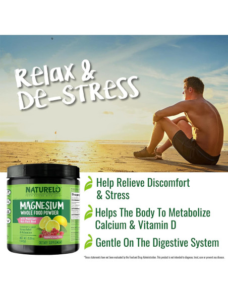 Polvo de Magnesio Naturelo 425g - Alivio del Estrés Limón Frambuesa