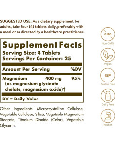 Magnesio Quelado Solgar 100 Tabletas 200 mg 2