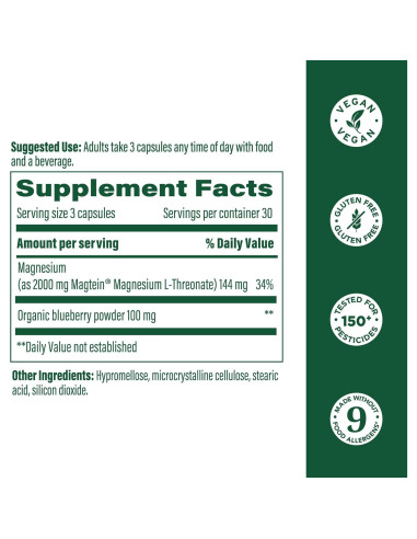 Suplemento de Magnesio L-Treonato MegaFood 2000mg 90 Cápsulas
