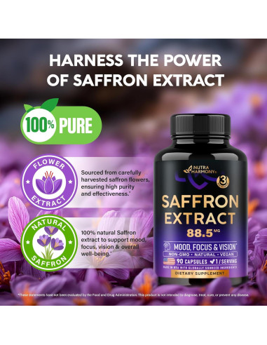 Suplemento de Azafrán Nutra Harmony 90 Cápsulas Veganas 88.5 mg