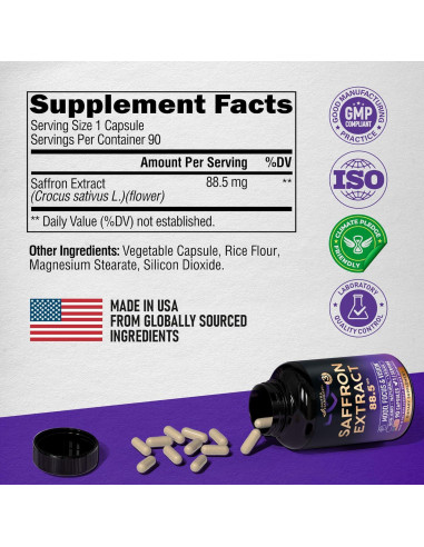 Suplemento de Azafrán Nutra Harmony 90 Cápsulas Veganas 88.5 mg