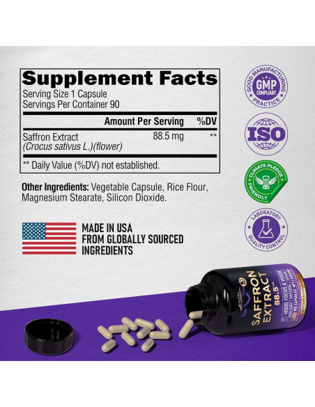 Suplemento de Azafrán Nutra Harmony 90 Cápsulas Veganas 88.5 mg