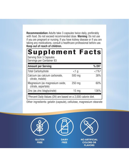 Complejo Mineral Nature's Way Calcio Magnesio Zinc 250 Cápsulas