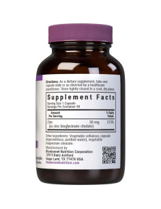 Zinc Quelado Bluebonnet 30 mg 90 Cápsulas Vegetales Veganas 2