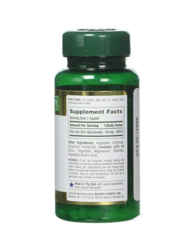 Tabletas de Zinc Nature's Bounty 50 mg 600 unidades