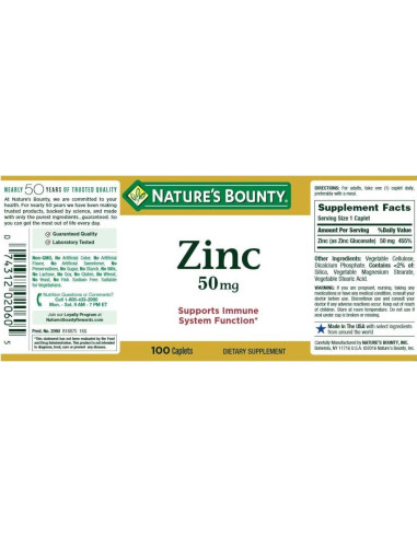Tabletas de Zinc Nature's Bounty 50 mg 600 unidades