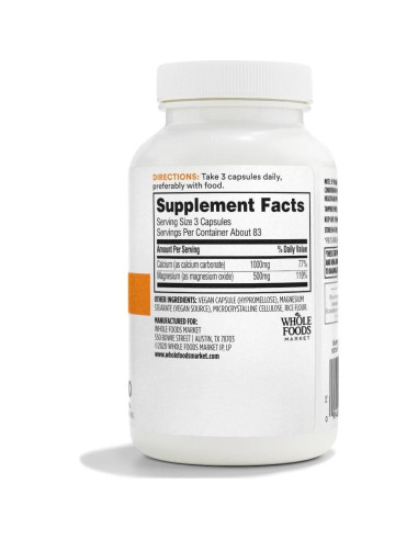 Cápsulas Veganas Cal-Mag 2:1 365 Whole Foods 250 Unidades