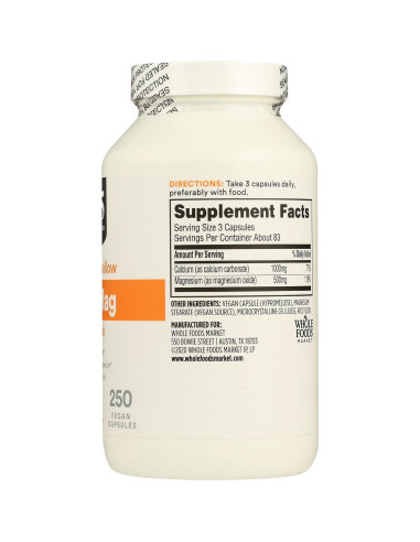 Cápsulas Veganas Cal-Mag 2:1 365 Whole Foods 250 Unidades