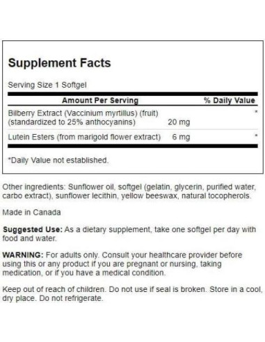 Swanson Luteína y Arándano 6/20 mg 120 Geles Blandos
