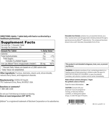 Hierro Quelado Masticable Klaire Labs 30 mg - 100 Tabletas