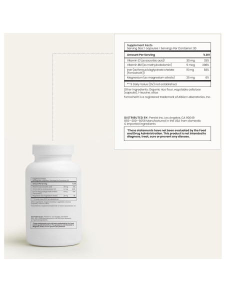 Suplemento de Hierro Perelel 15mg con Magnesio y Vitamina C