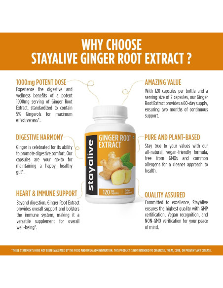 Cápsulas de Jengibre Puro STAY ALIVE 1000mg 120 Veganas Cápsulas de Jengibre Puro STAY ALIVE 1000mg 120 Veganas