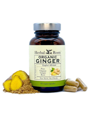Suplemento de Jengibre Orgánico Herbal Roots | 1200 mg | 60 Cápsulas Veganas