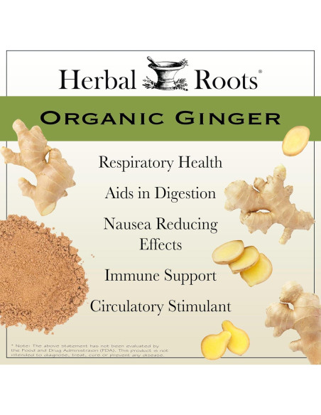Suplemento de Jengibre Orgánico Herbal Roots | 1200 mg | 60 Cápsulas Veganas