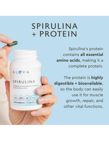Cápsulas de Espirulina Pura Alaya Naturals 500 mg - 90 Unidades