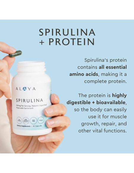 Cápsulas de Espirulina Pura Alaya Naturals 500 mg - 90 Unidades